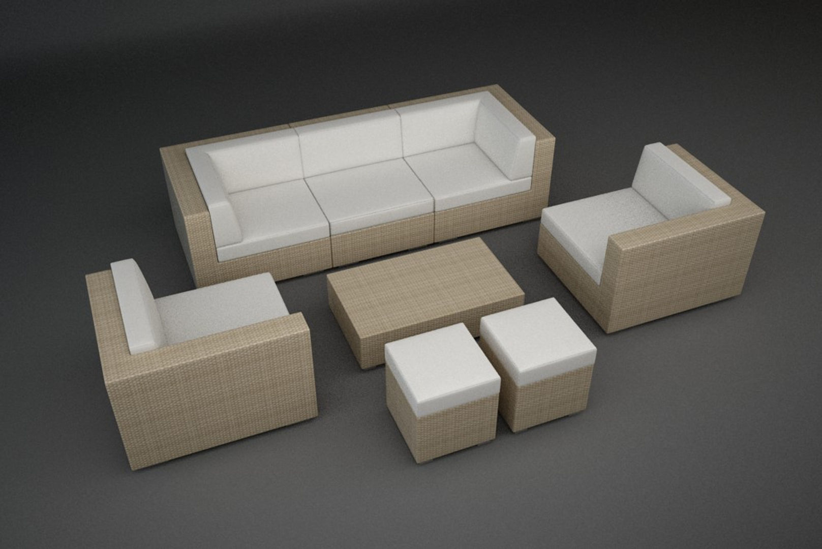 Modular Rattan Furniture Set 3 3D model_1