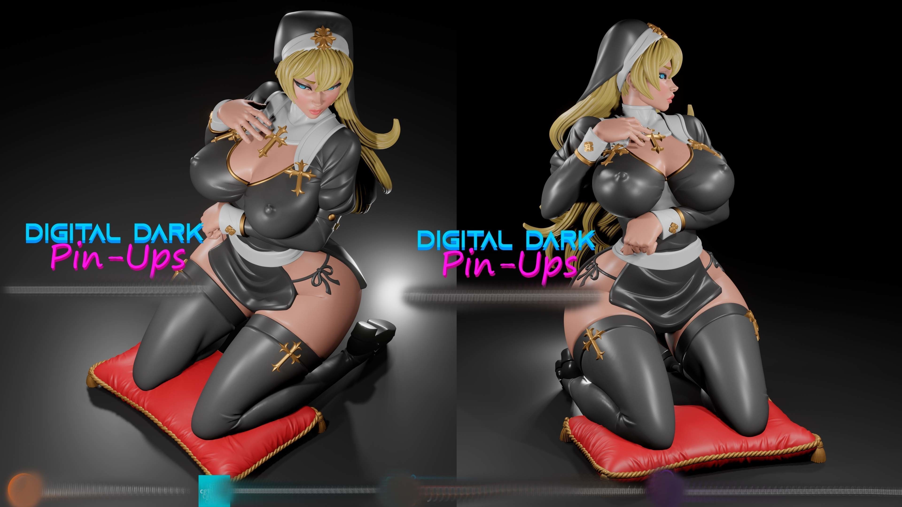 The Priestess Nun with NSFW version and Miniatures 100mm 3D print model_3