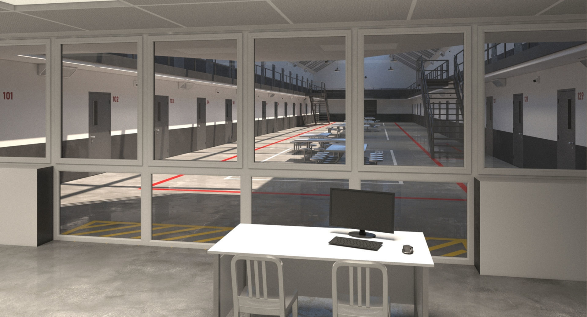 Prison 1 cell with tables and chairs 3D model_6