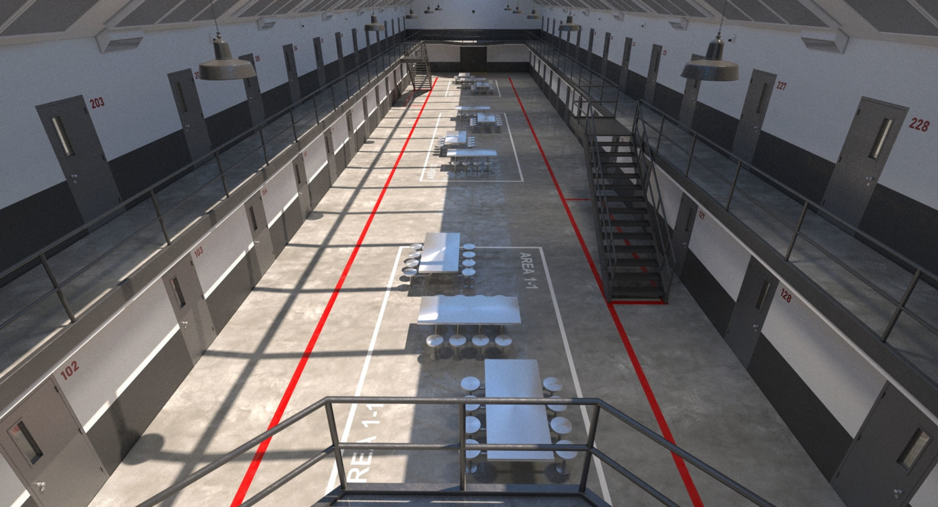 Prison 1 cell with tables and chairs 3D model_4