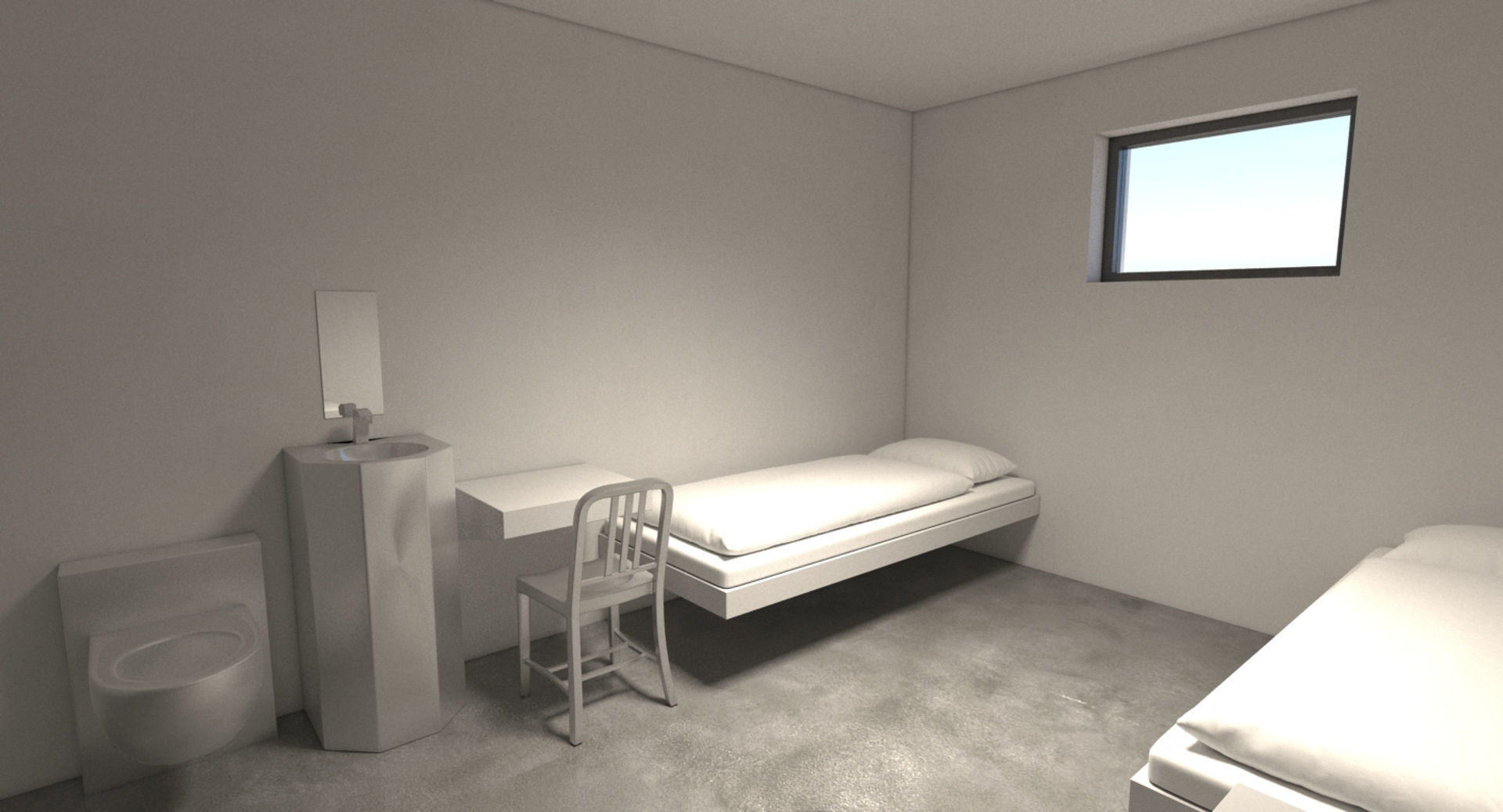 Prison 1 cell with tables and chairs 3D model_9