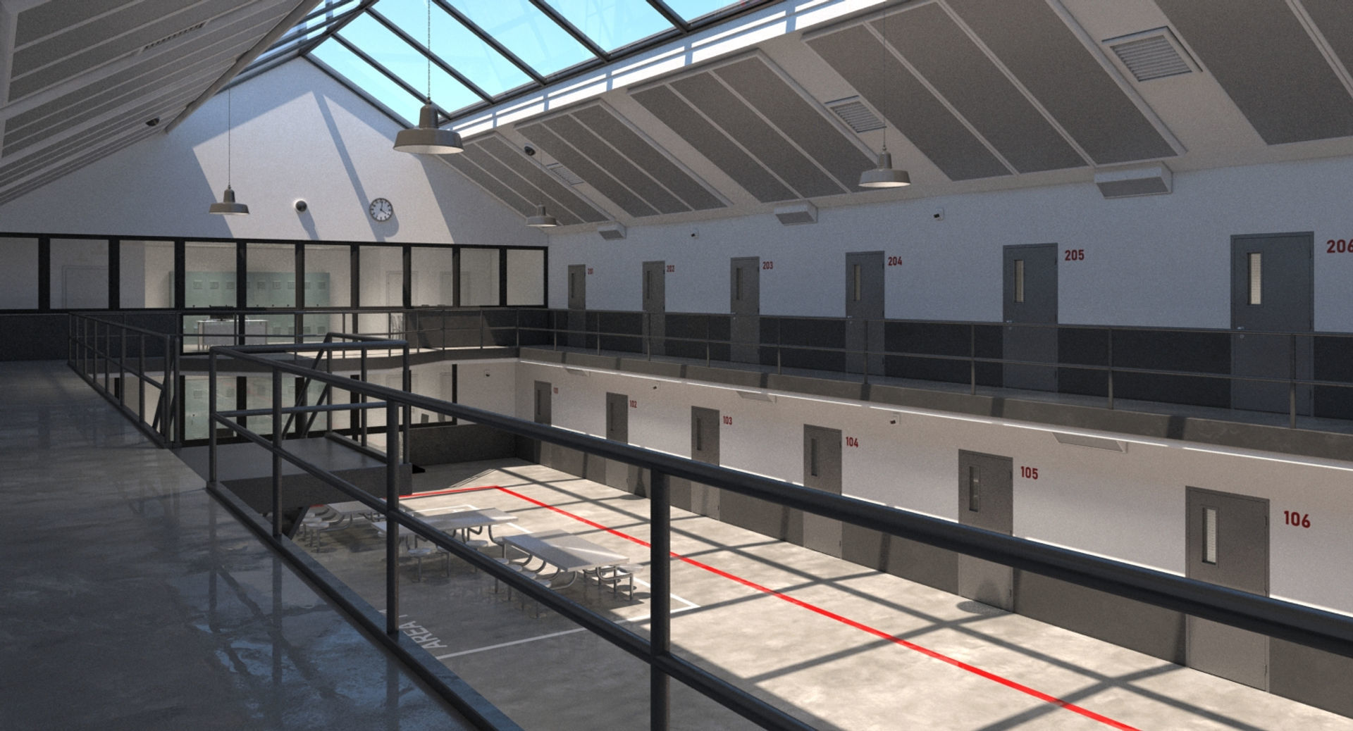 Prison 1 cell with tables and chairs 3D model_1