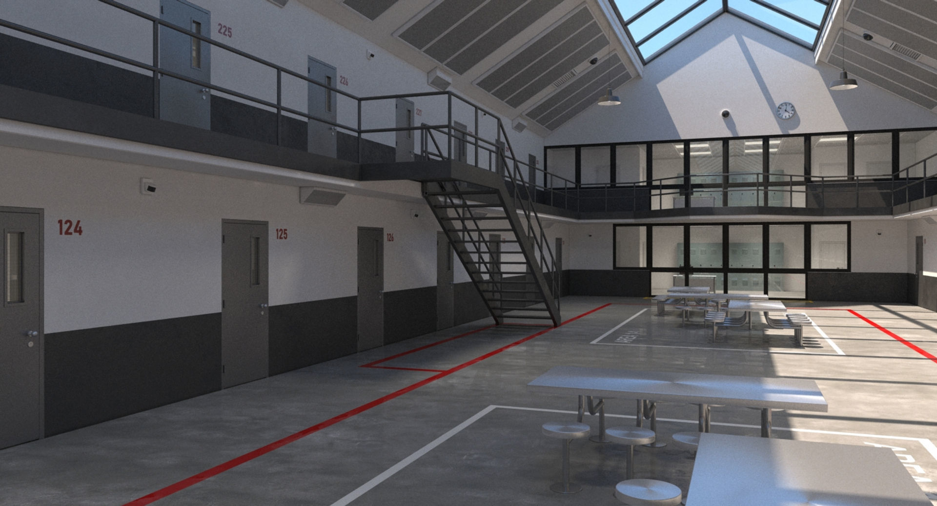 Prison 1 cell with tables and chairs 3D model_10