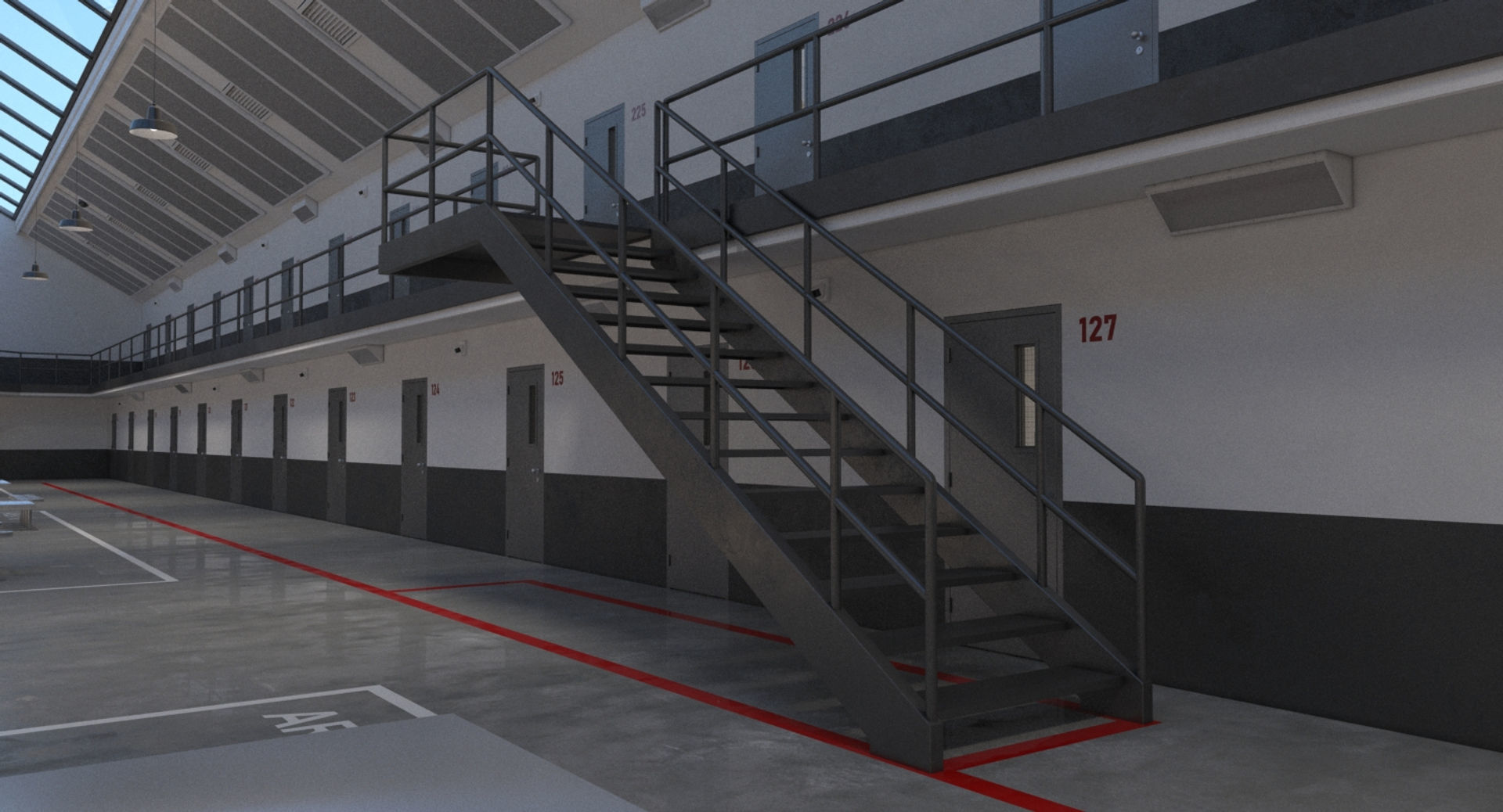 Prison 1 cell with tables and chairs 3D model_7