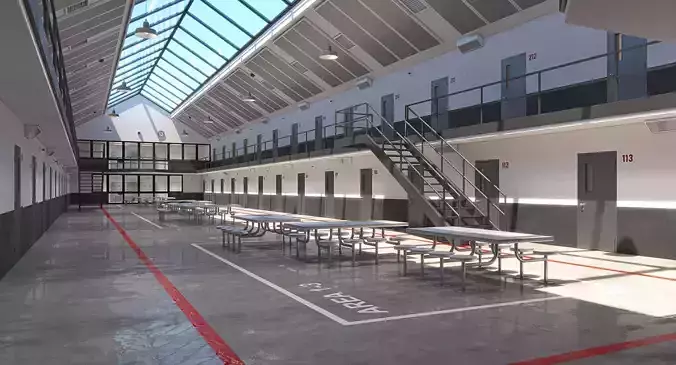 Prison 1 cell with tables and chairs 3D model