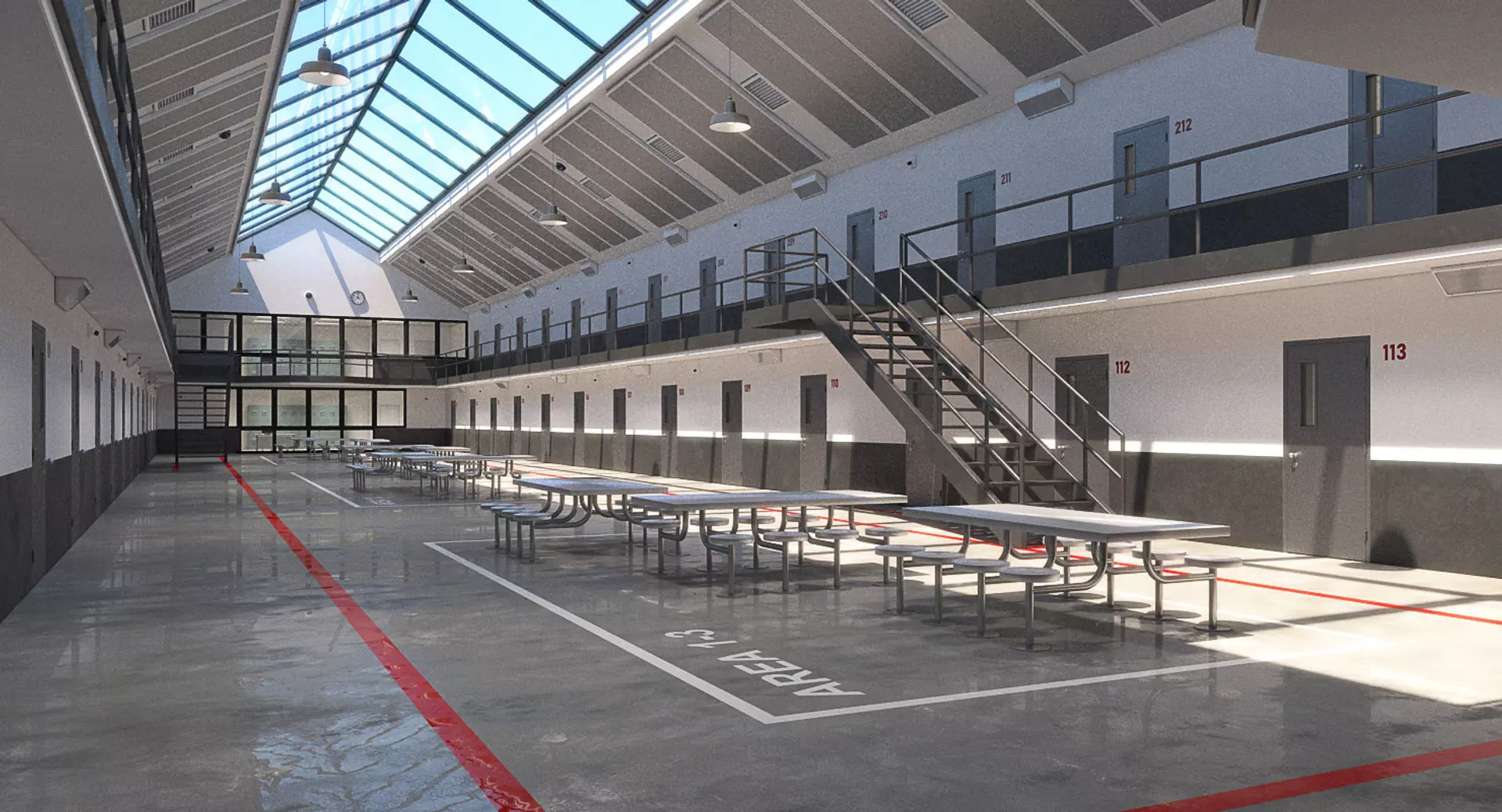 Prison 1 cell with tables and chairs 3D model_0