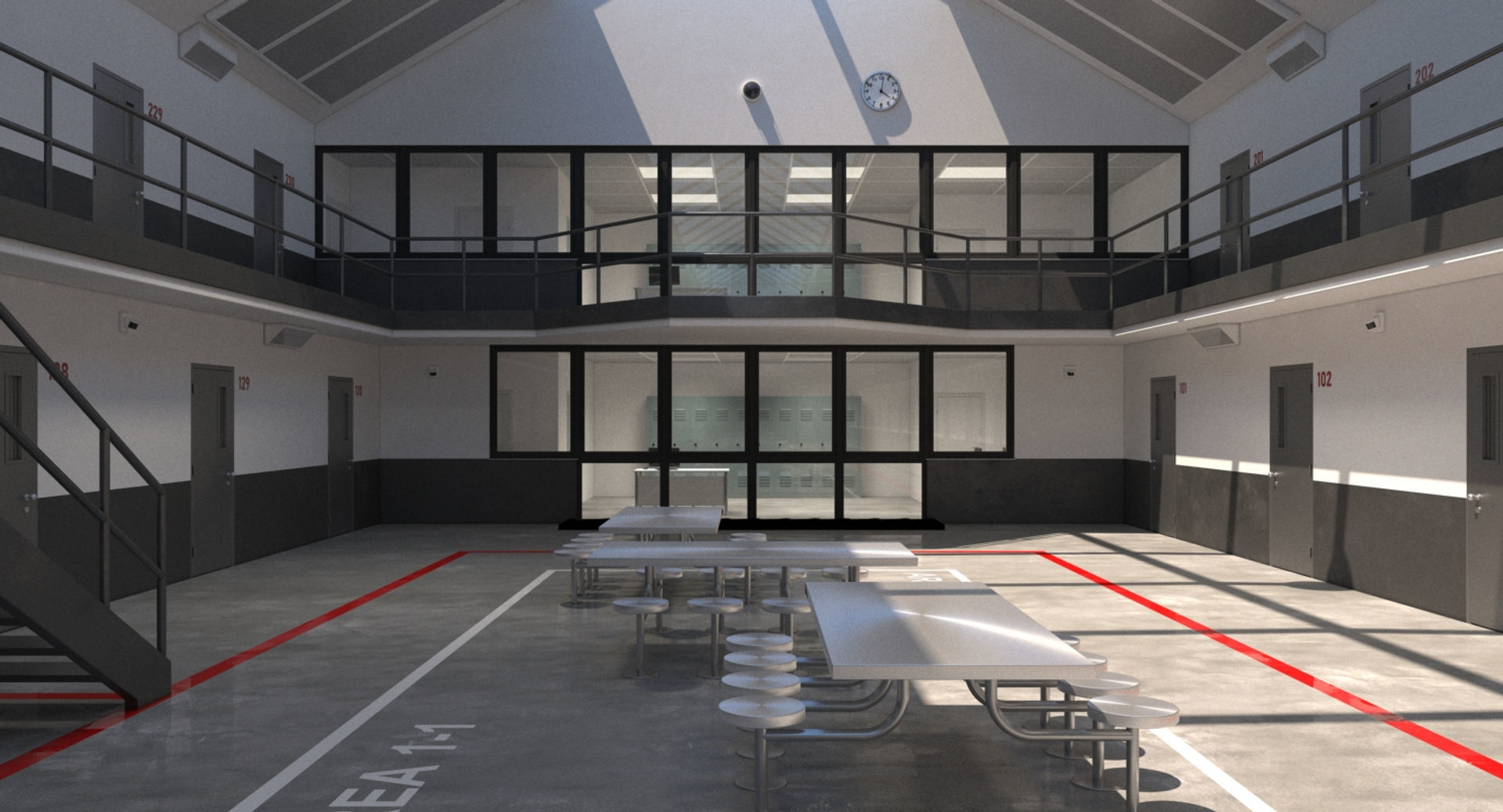 Prison 1 cell with tables and chairs 3D model_3