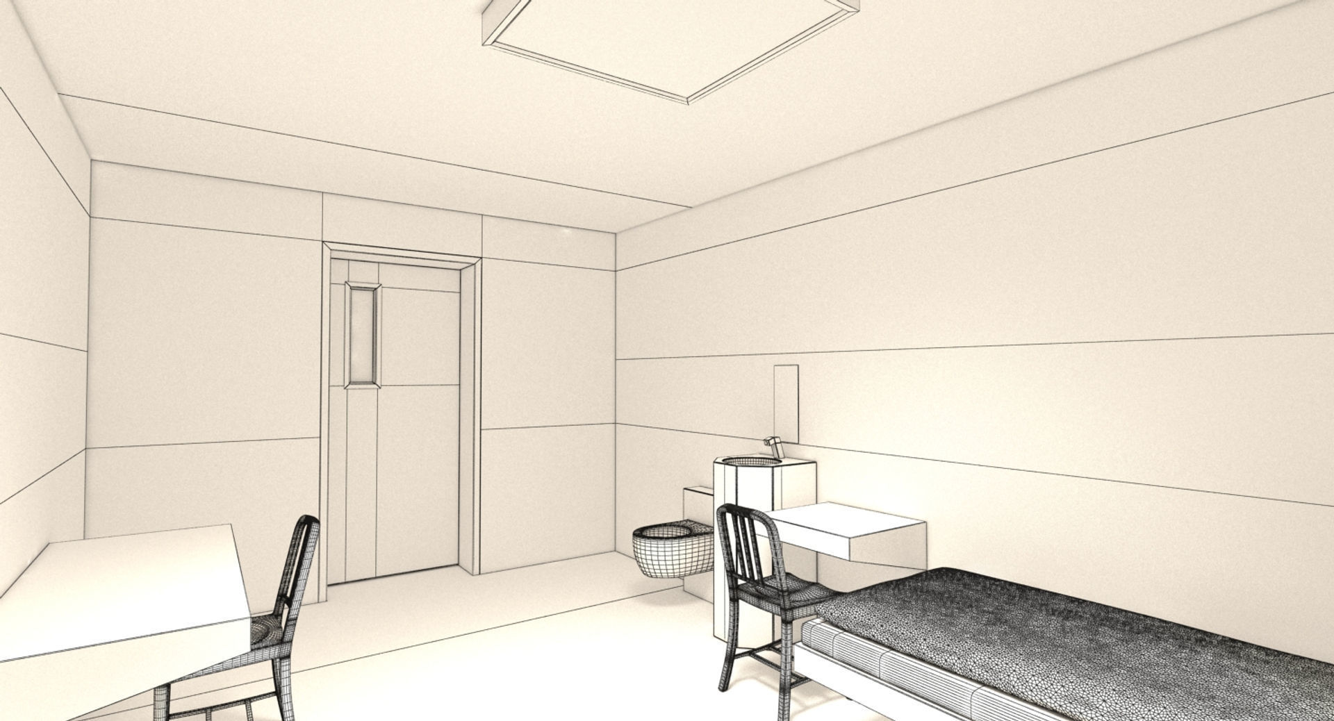 Prison 1 cell with tables and chairs 3D model_16
