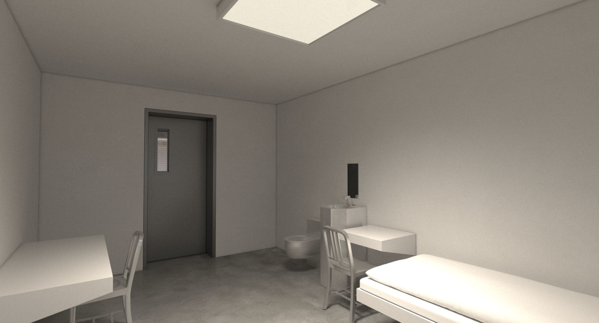 Prison 1 cell with tables and chairs 3D model_8