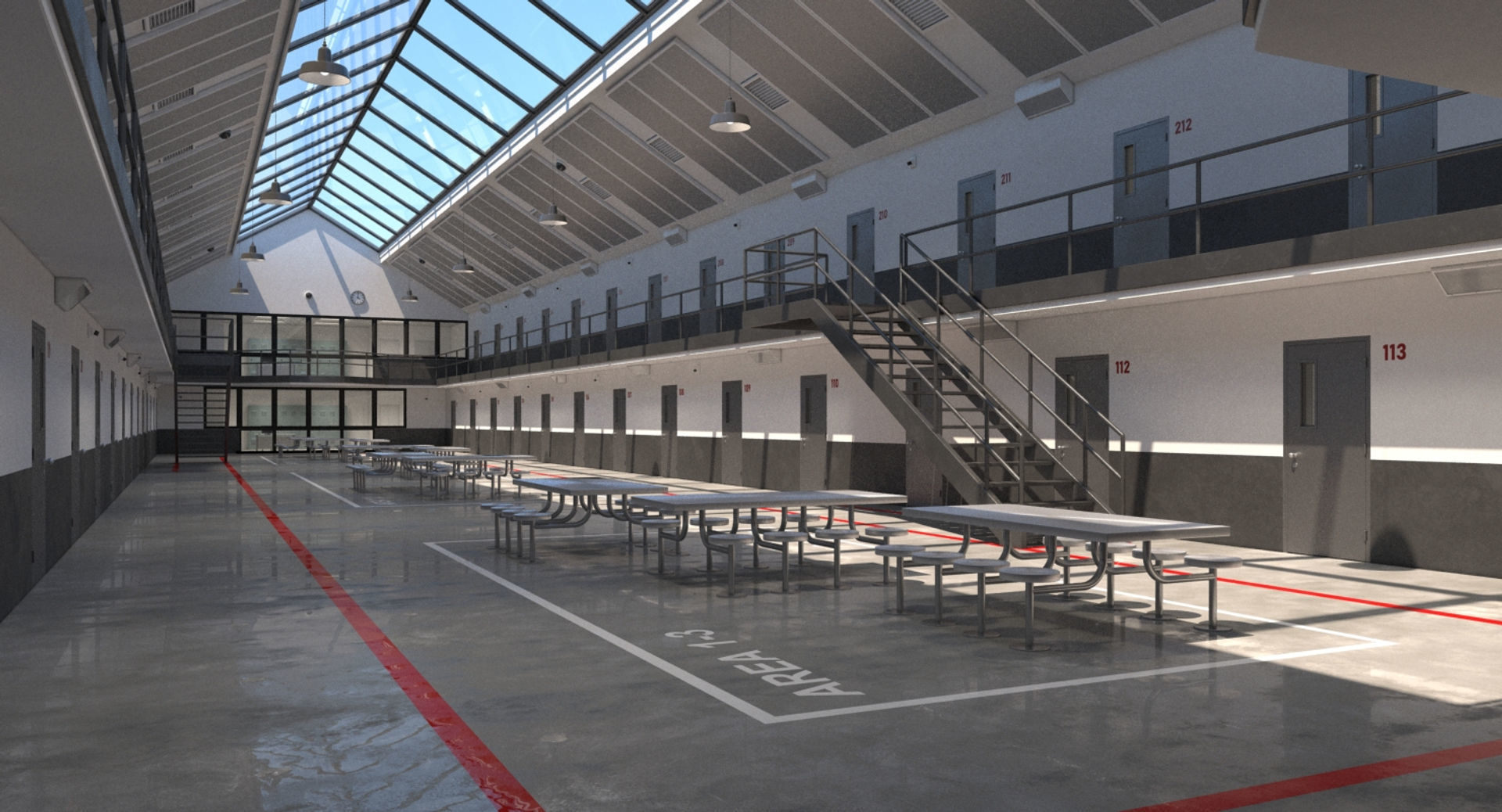 Prison 1 cell with tables and chairs 3D model_17