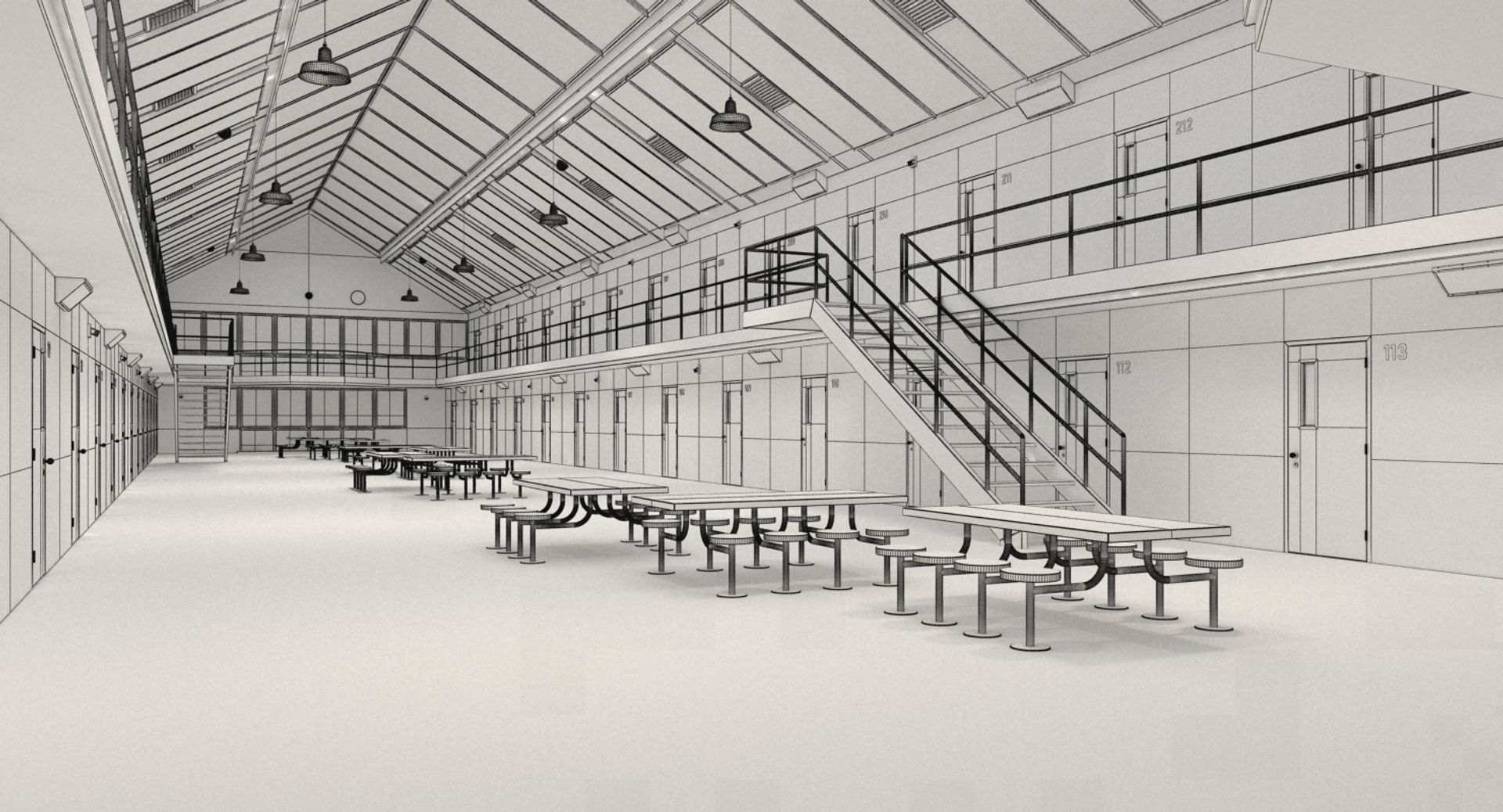 Prison 1 cell with tables and chairs 3D model_13