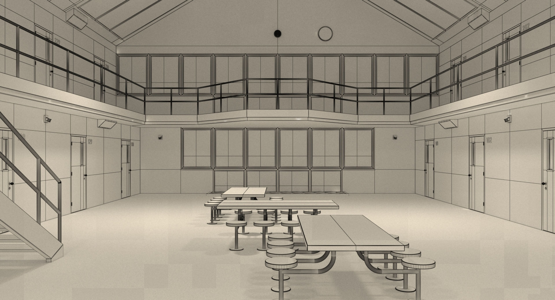 Prison 1 cell with tables and chairs 3D model_14