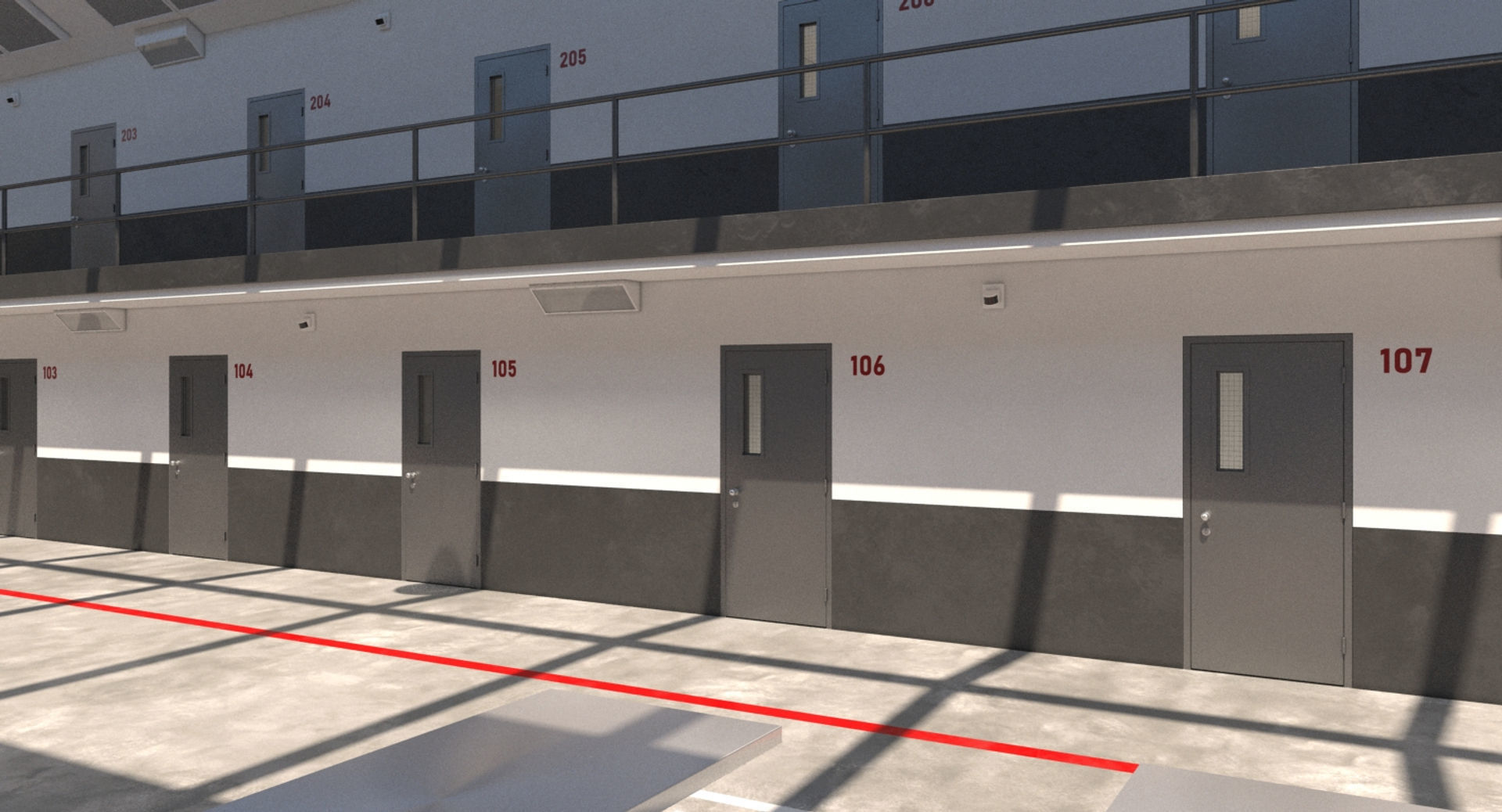 Prison 1 cell with tables and chairs 3D model_11