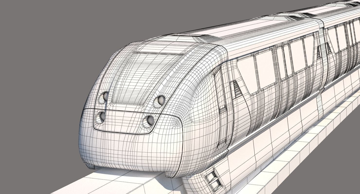 Monorail Collection commuter train on side of concrete wall 3D model_20