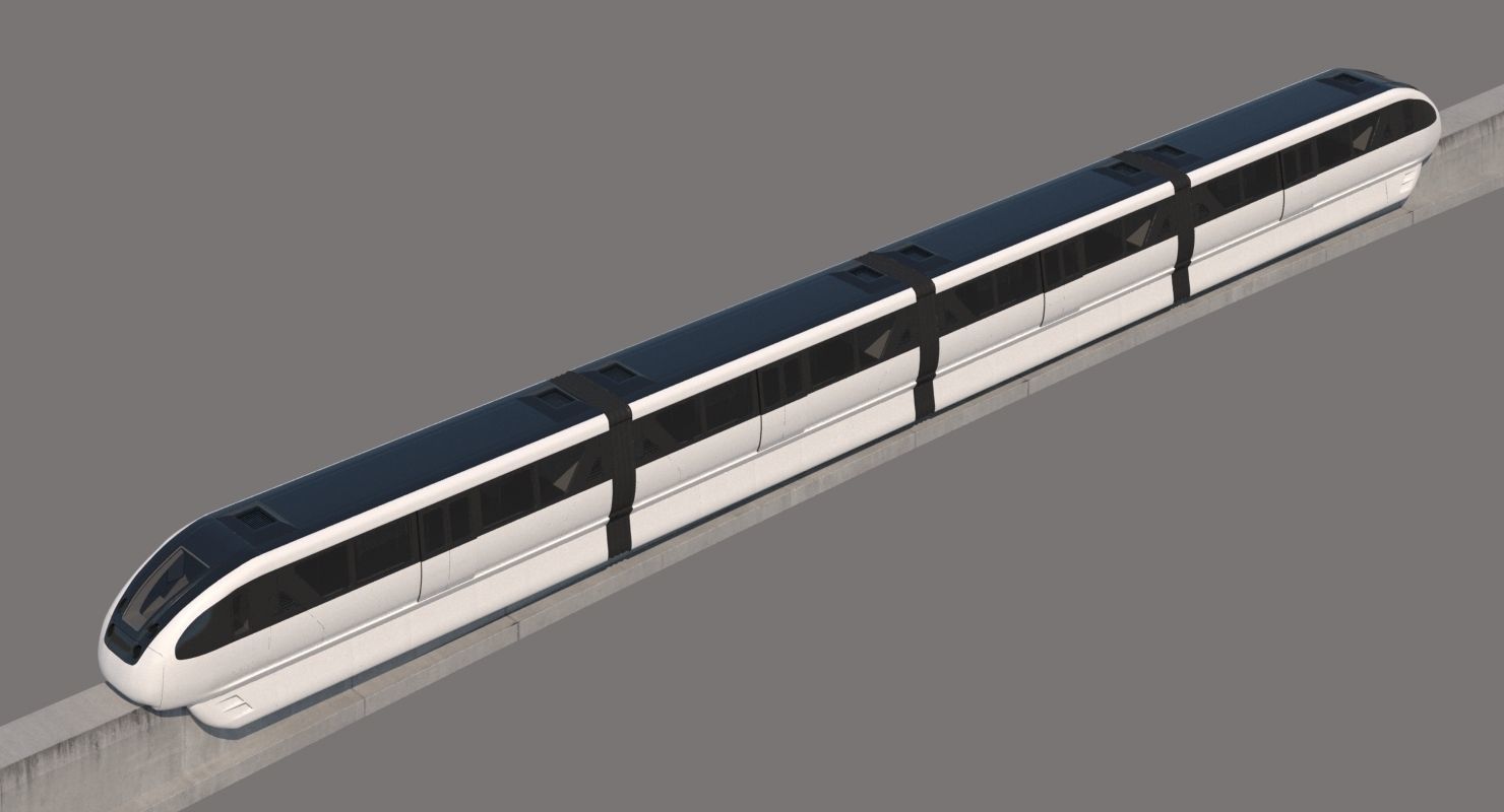 Monorail Collection commuter train on side of concrete wall 3D model_15
