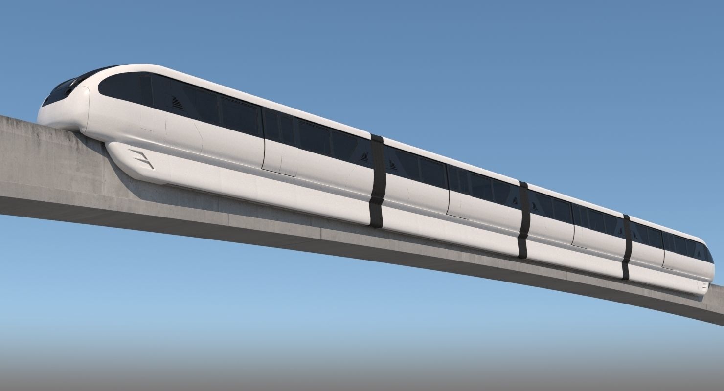 Monorail Collection commuter train on side of concrete wall 3D model_5