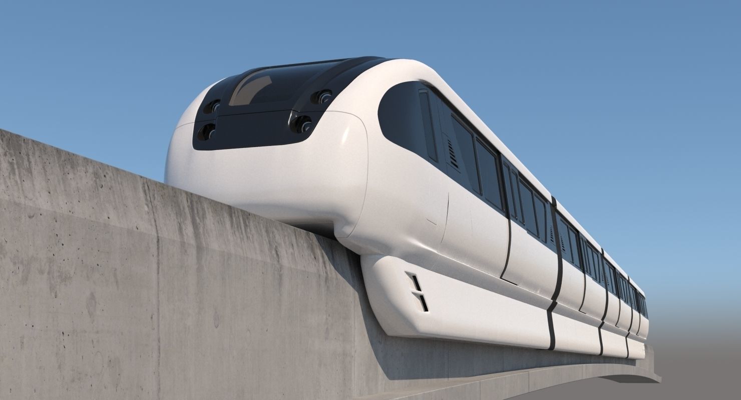 Monorail Collection commuter train on side of concrete wall 3D model_2