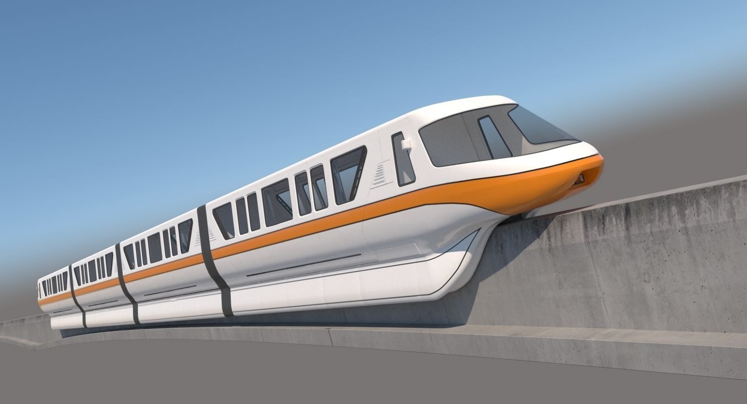 Monorail Collection commuter train on side of concrete wall 3D model_1