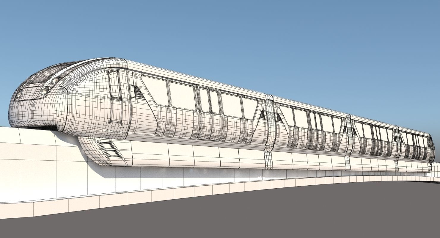 Monorail Collection commuter train on side of concrete wall 3D model_11