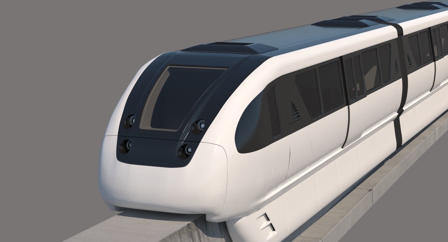 Monorail Collection commuter train on side of concrete wall 3D model_18