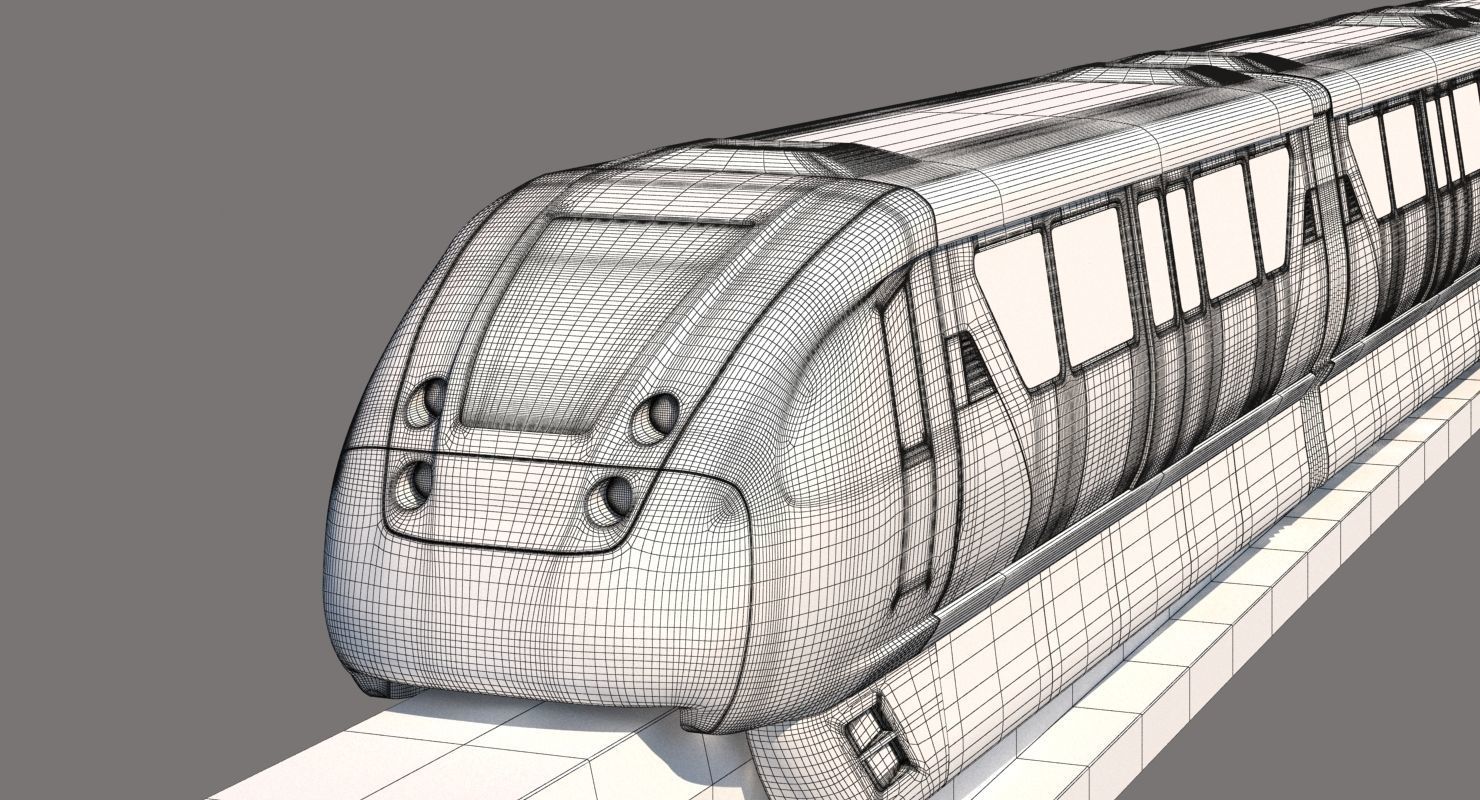 Monorail Collection commuter train on side of concrete wall 3D model_19
