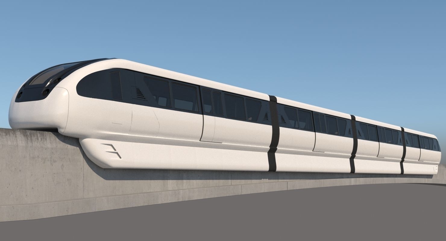 Monorail Collection commuter train on side of concrete wall 3D model_22