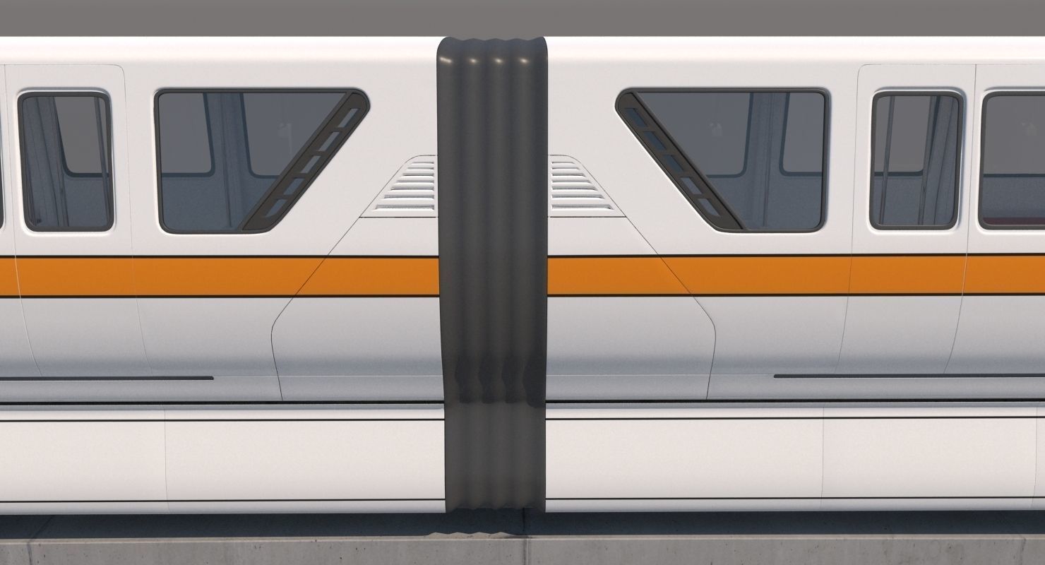 Monorail Collection commuter train on side of concrete wall 3D model_32