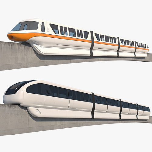 Monorail Collection commuter train on side of concrete wall 3D model