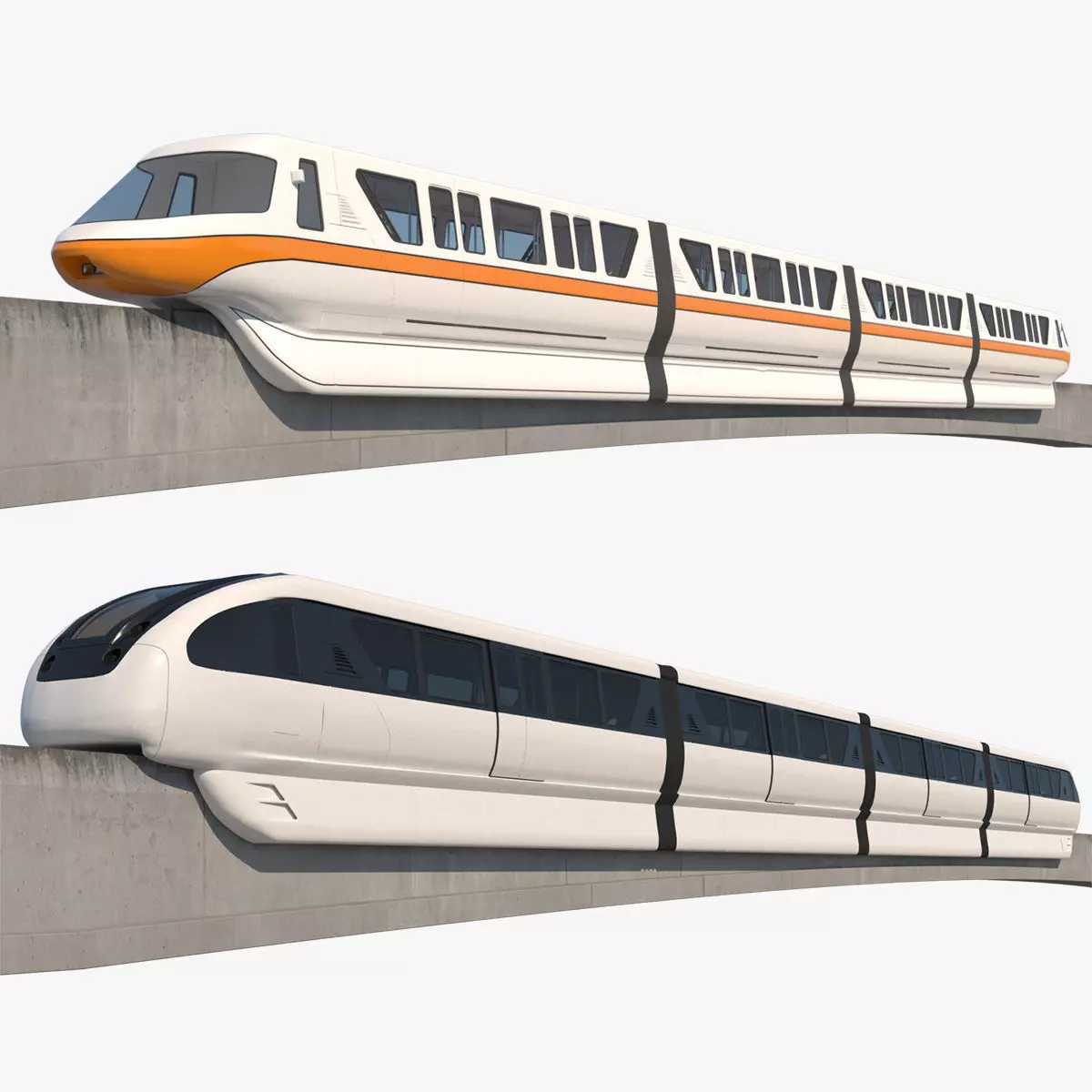 Monorail Collection commuter train on side of concrete wall 3D model_0