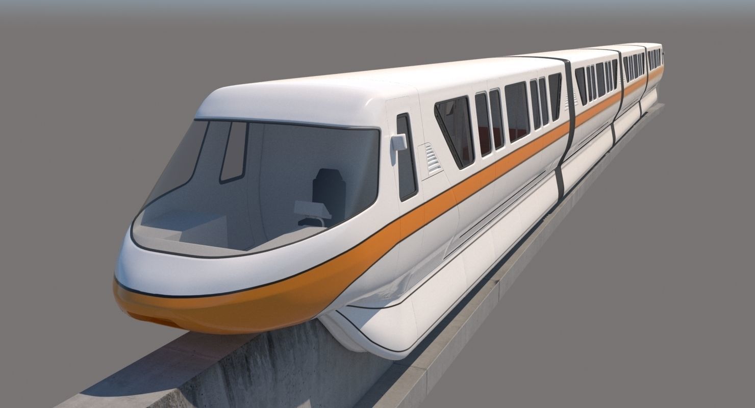 Monorail Collection commuter train on side of concrete wall 3D model_27