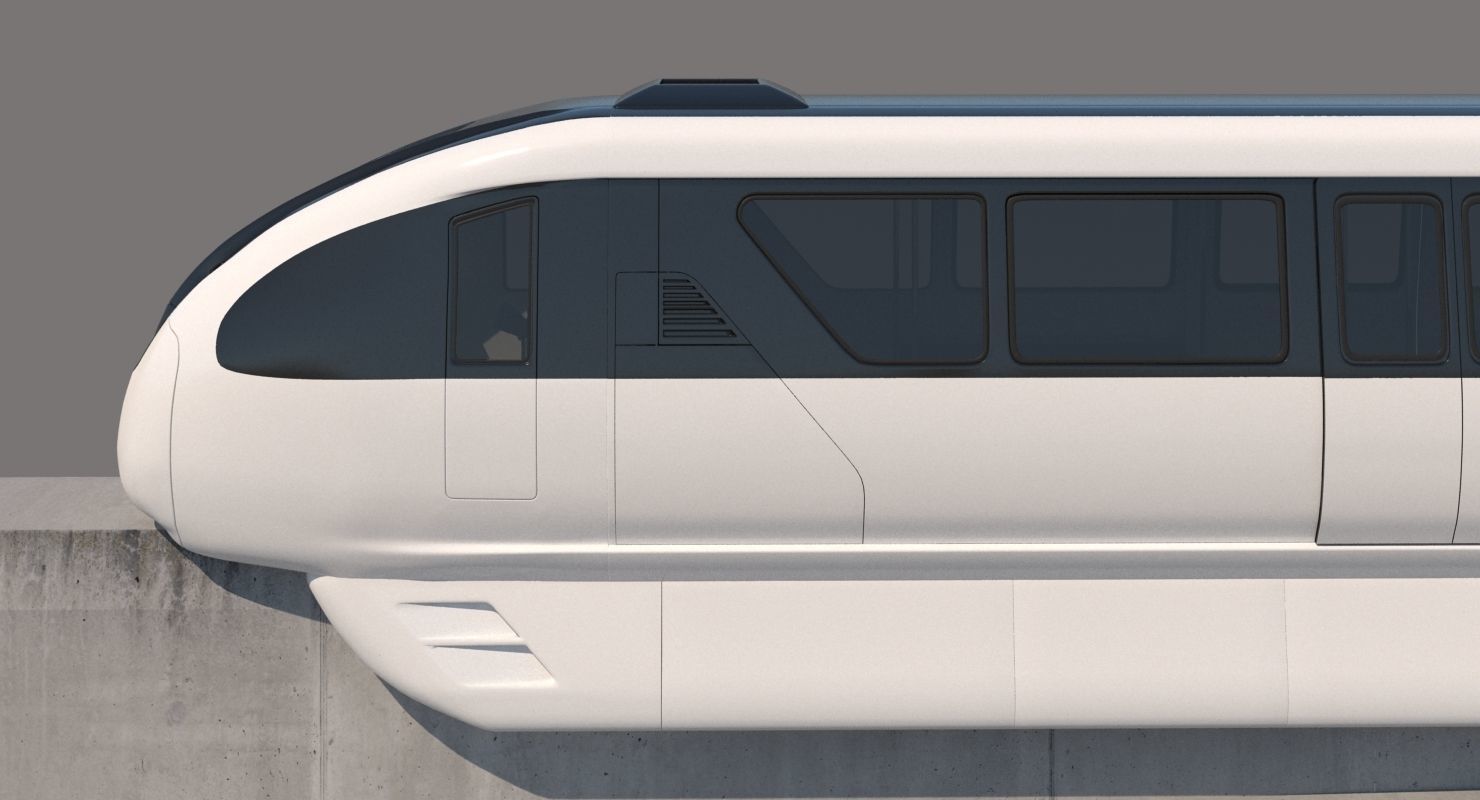 Monorail Collection commuter train on side of concrete wall 3D model_9