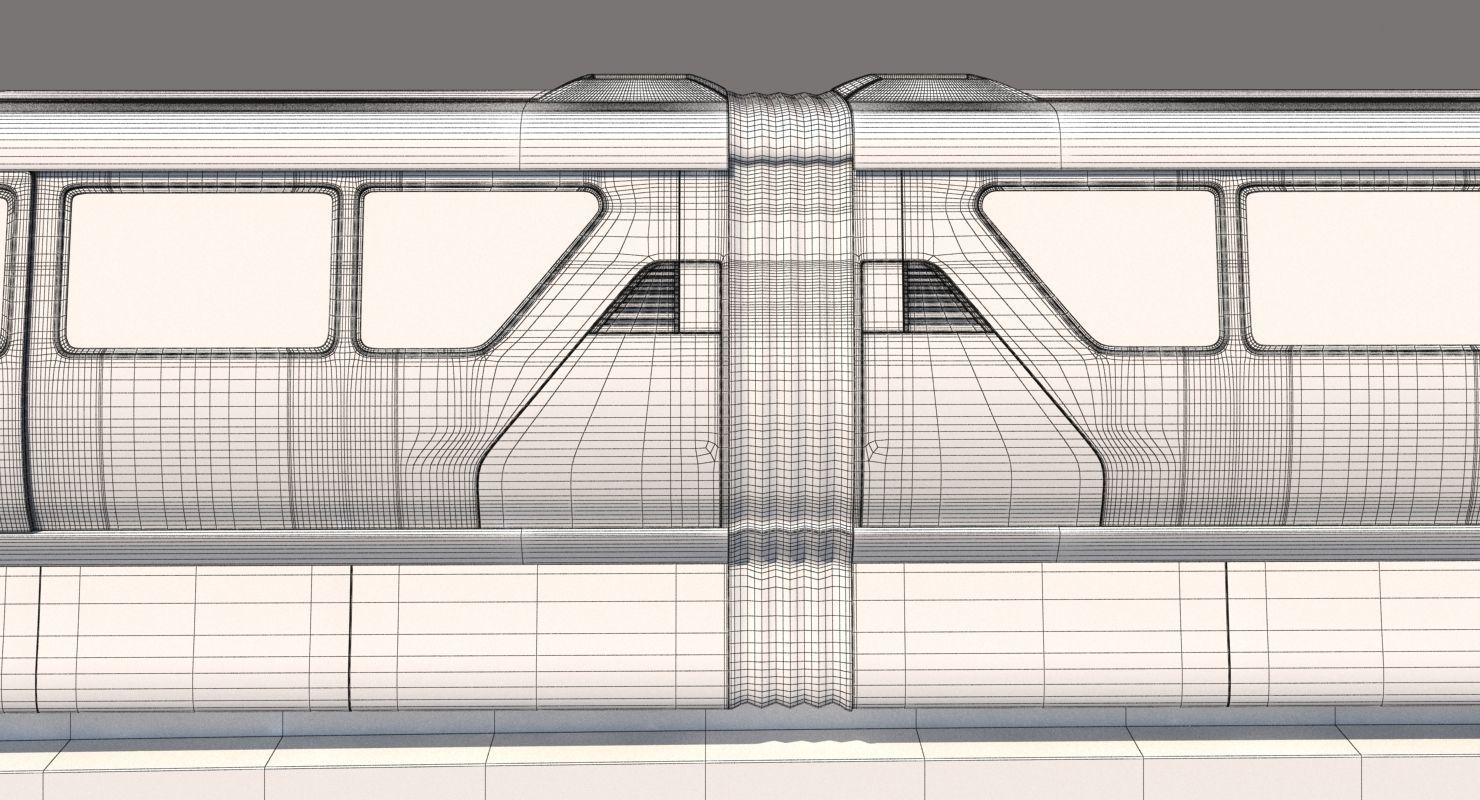 Monorail Collection commuter train on side of concrete wall 3D model_8