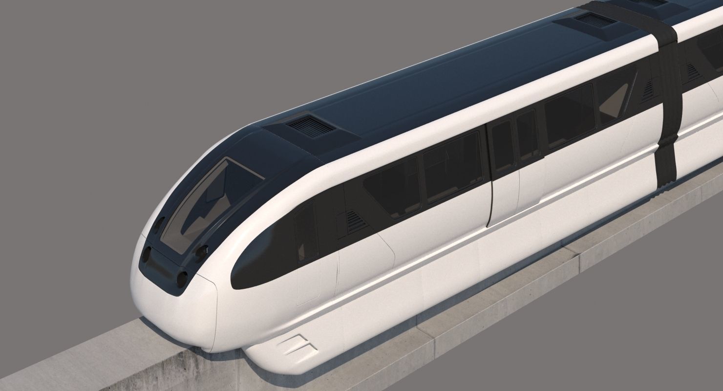 Monorail Collection commuter train on side of concrete wall 3D model_16