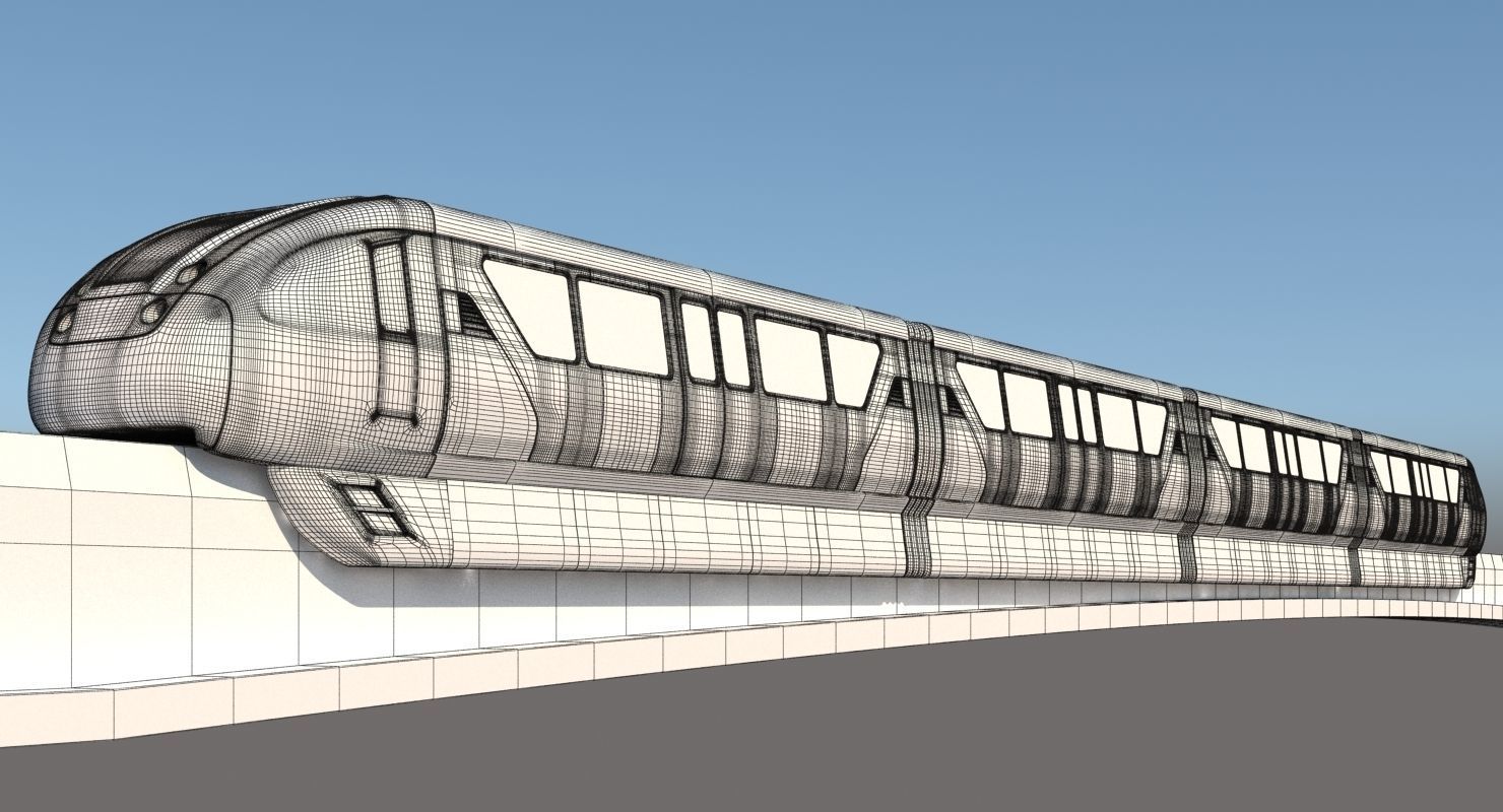 Monorail Collection commuter train on side of concrete wall 3D model_14
