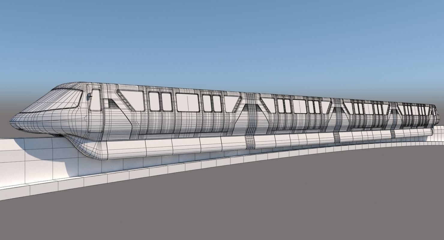 Monorail Collection commuter train on side of concrete wall 3D model_24