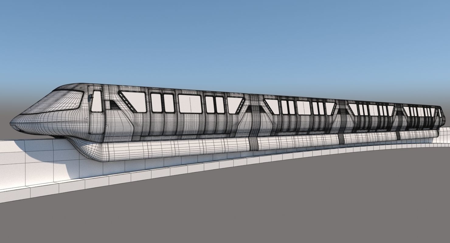 Monorail Collection commuter train on side of concrete wall 3D model_23