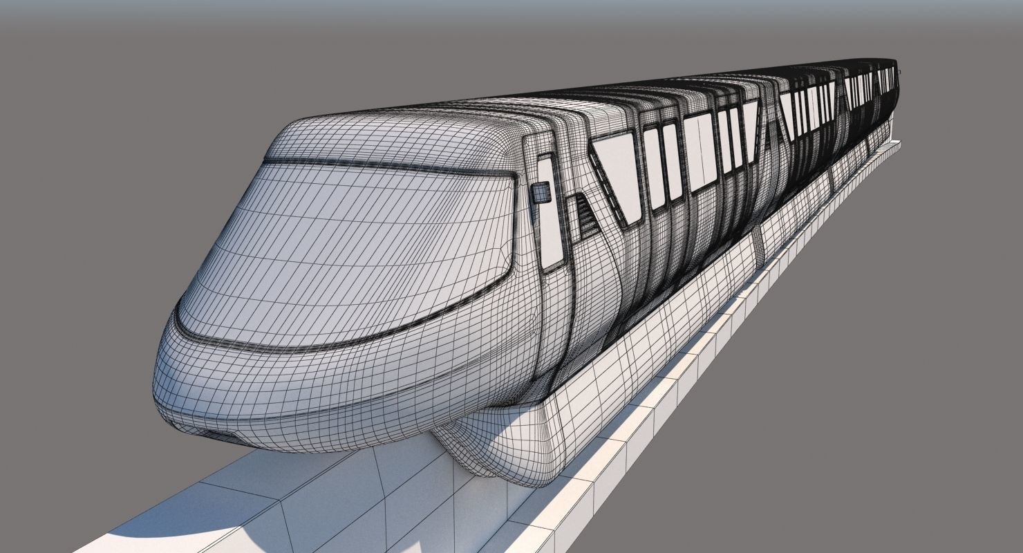 Monorail Collection commuter train on side of concrete wall 3D model_28