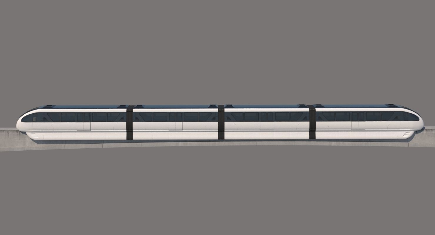 Monorail Collection commuter train on side of concrete wall 3D model_6