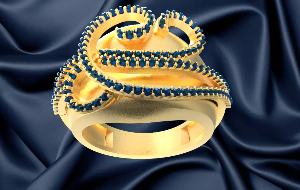 ring18k octopus ring with sapphires 3D print model_0