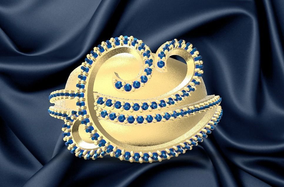 ring18k octopus ring with sapphires 3D print model_2
