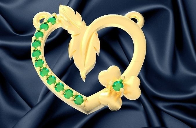 pendant emerald heart 3D print model