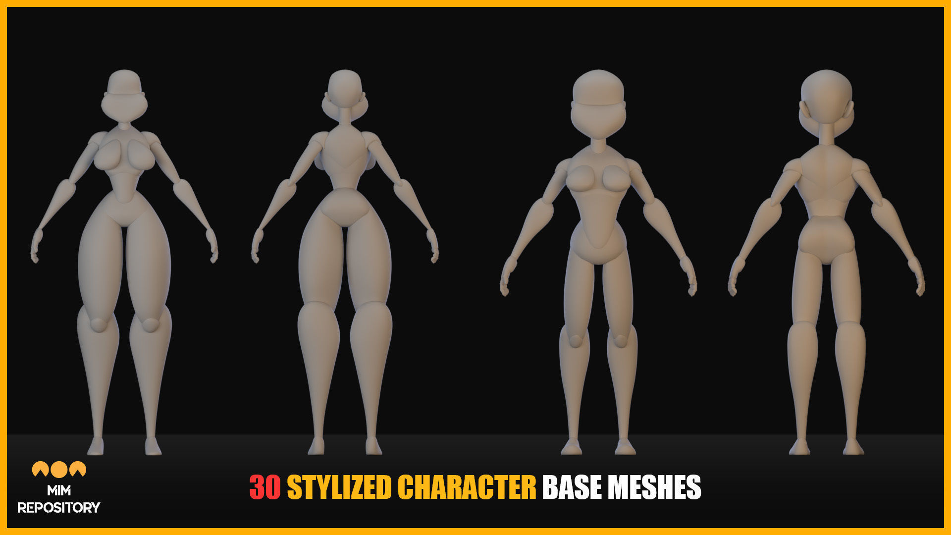 30 Stylized Character Base Meshes 3D model_4