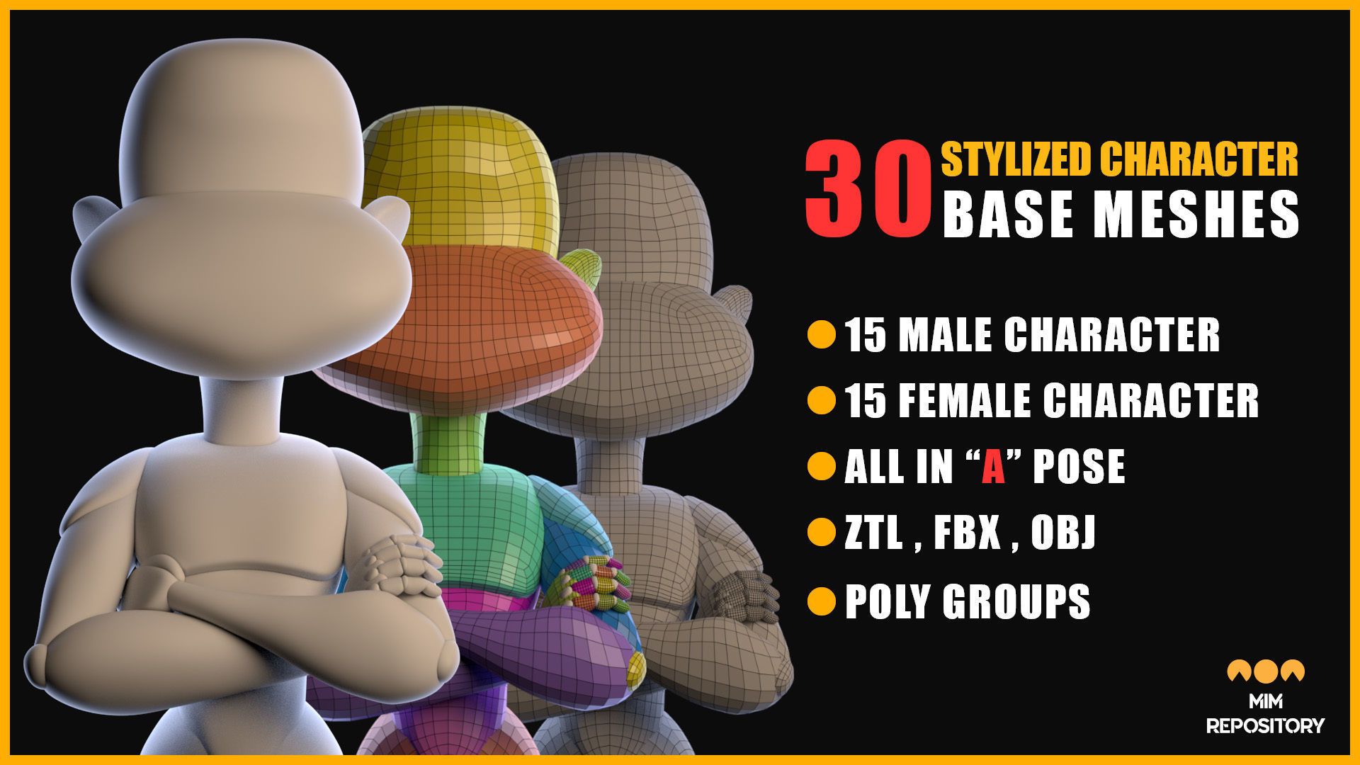 30 Stylized Character Base Meshes 3D model_2