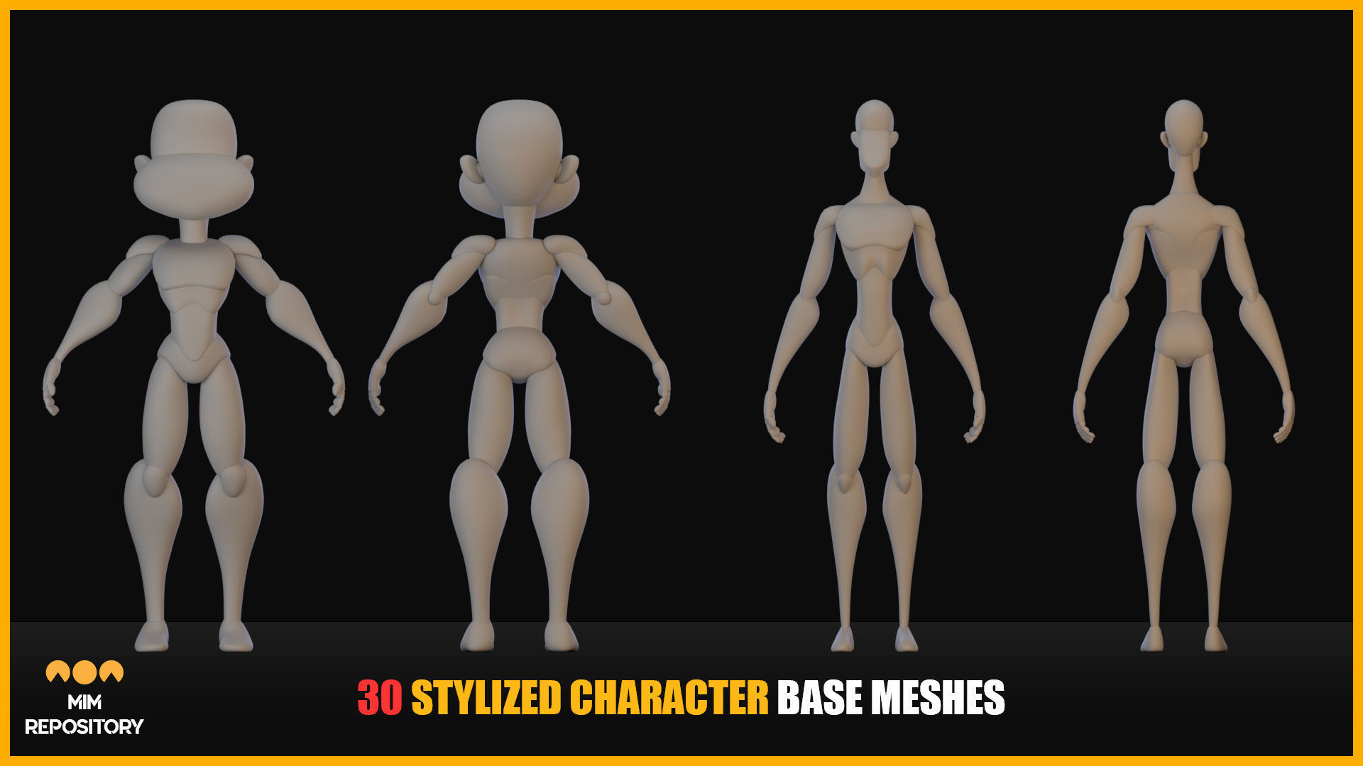 30 Stylized Character Base Meshes 3D model_3