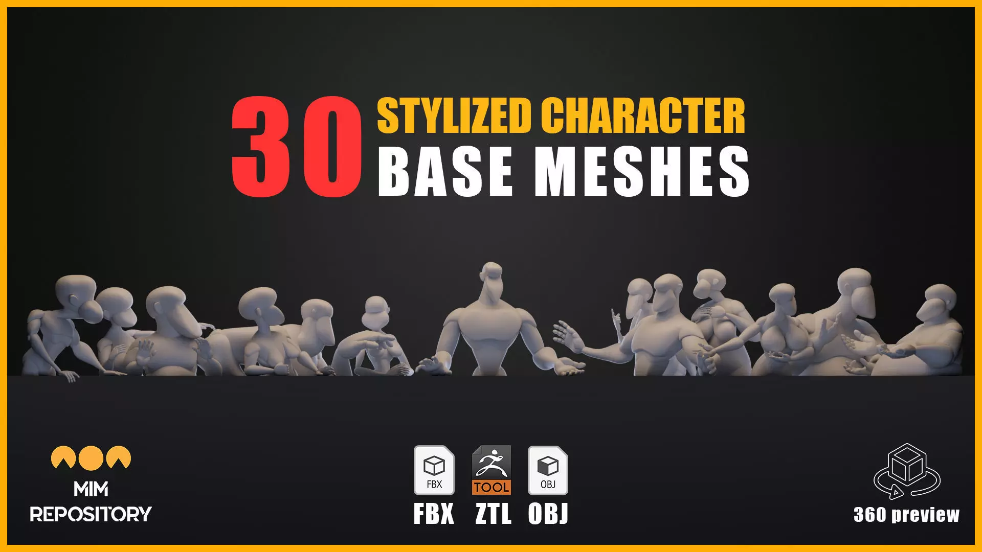 30 Stylized Character Base Meshes 3D model_0