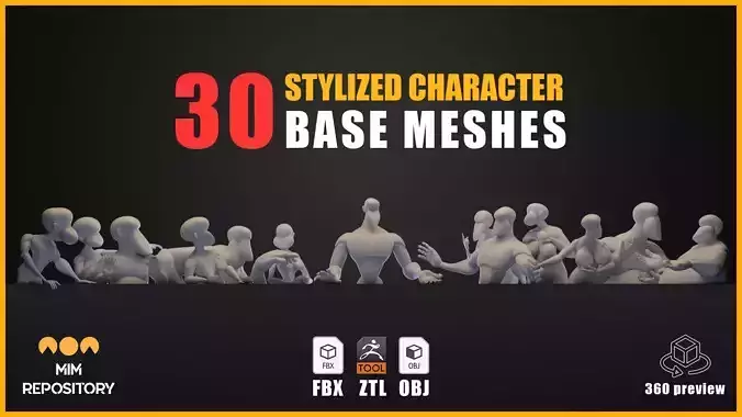 30 Stylized Character Base Meshes