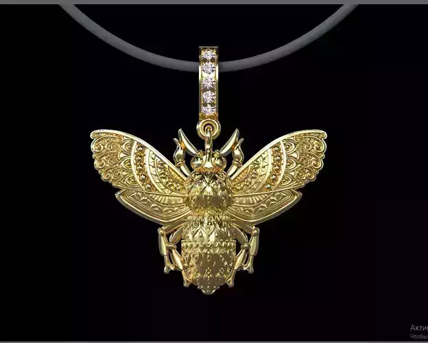 pendant gold bee with diamonds