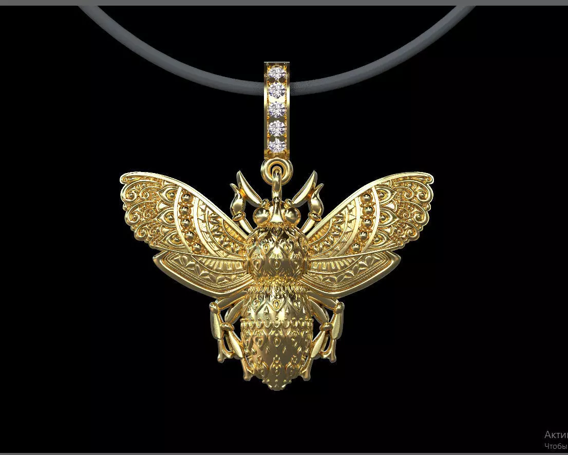 pendant gold bee with diamonds 3D print model_0