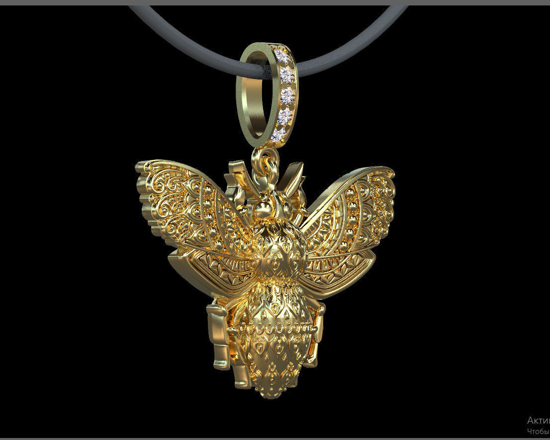 pendant gold bee with diamonds 3D print model_8