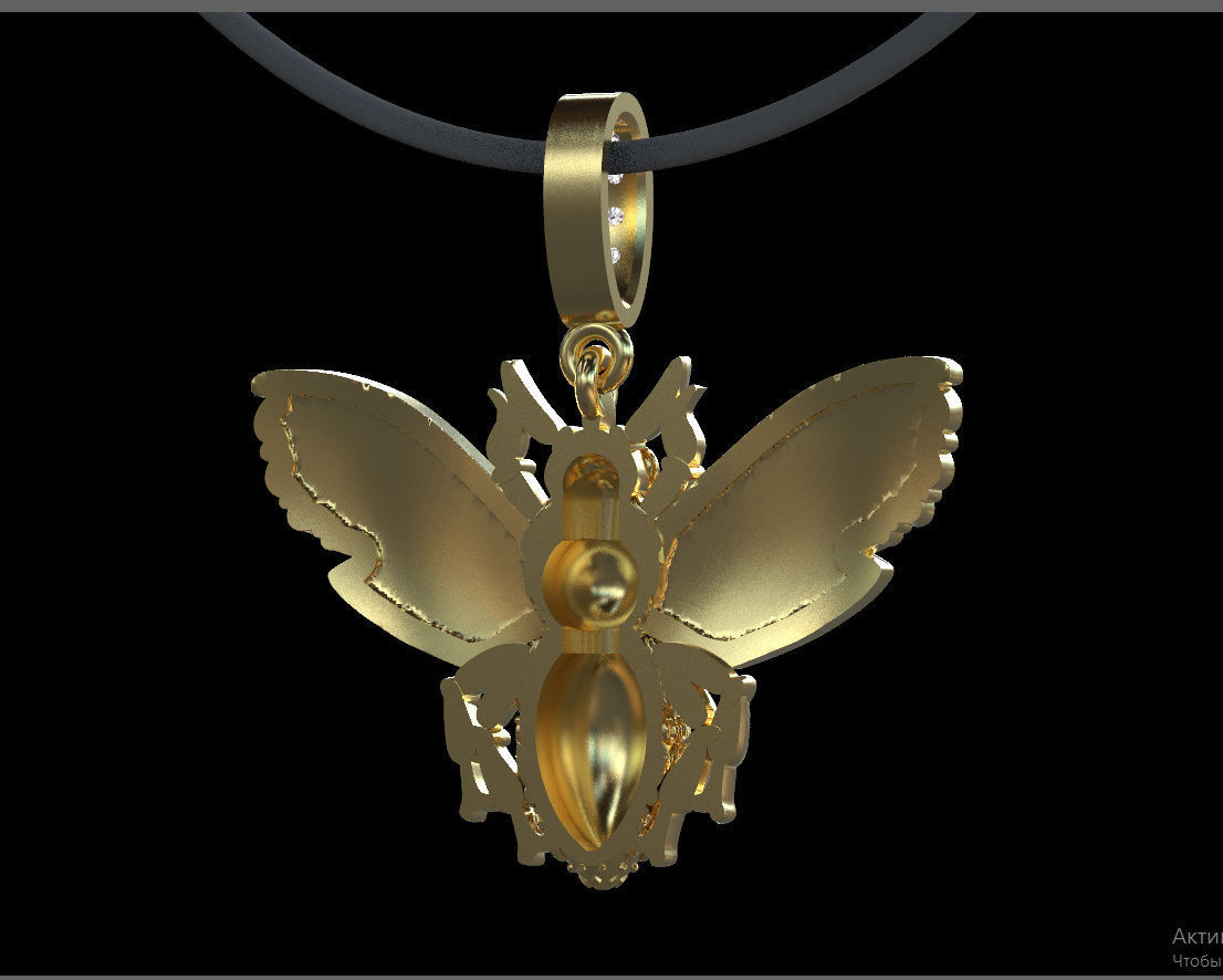 pendant gold bee with diamonds 3D print model_7